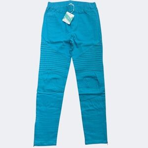 Umgee Pants Women Teal Moto Leggings Pull On Stretch Ankle Zip Cuff Back Pockets